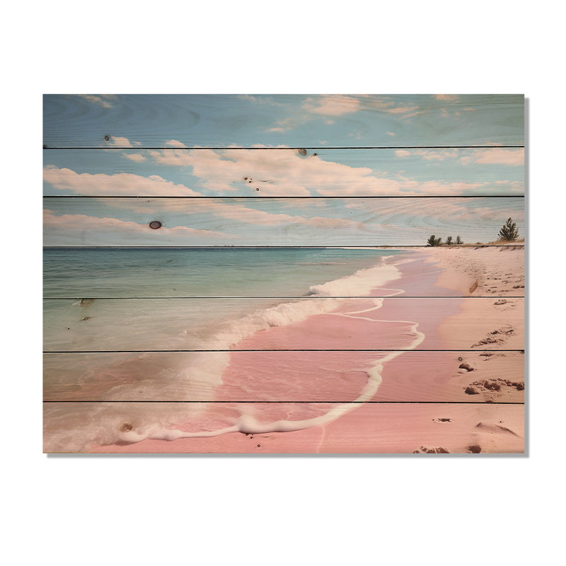 Mikaia, rose, minimalisme, paysage de plage I - impression sans cadre sur bois, H 30 po x l 40 po x P 0,78 po