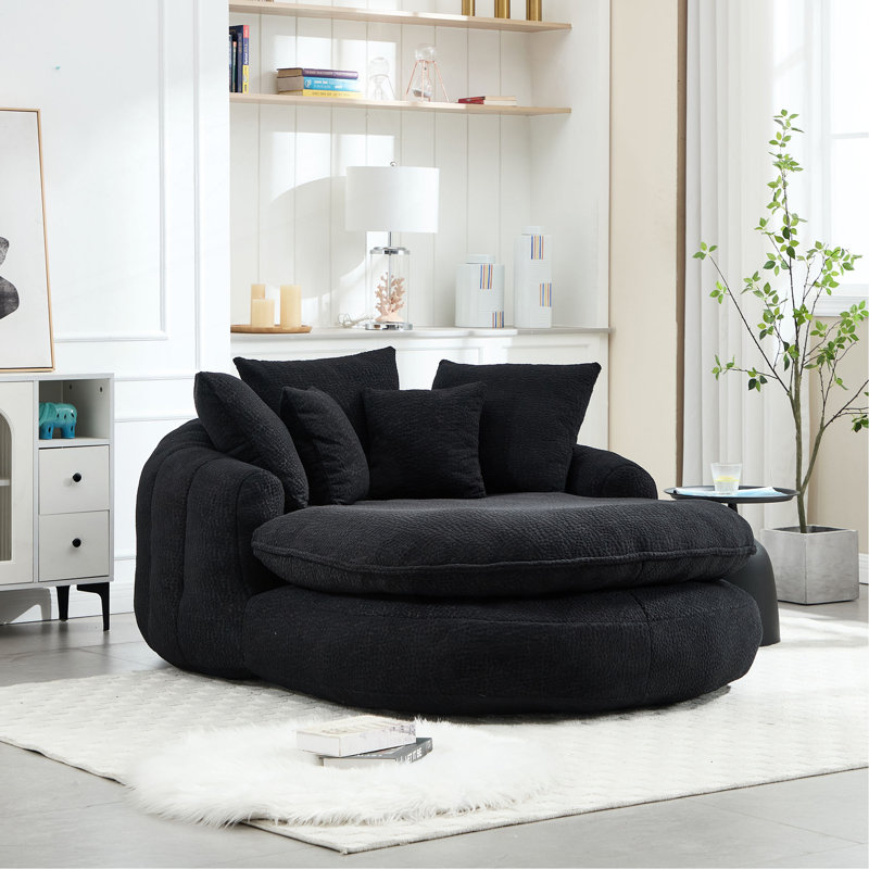 Canapé surdimensionné ovale rembourré à billes, canapé paresseux avec 3 grands coussins et 2 petits coussins, dossier enveloppant pour adultes, canapé à billes en chenille