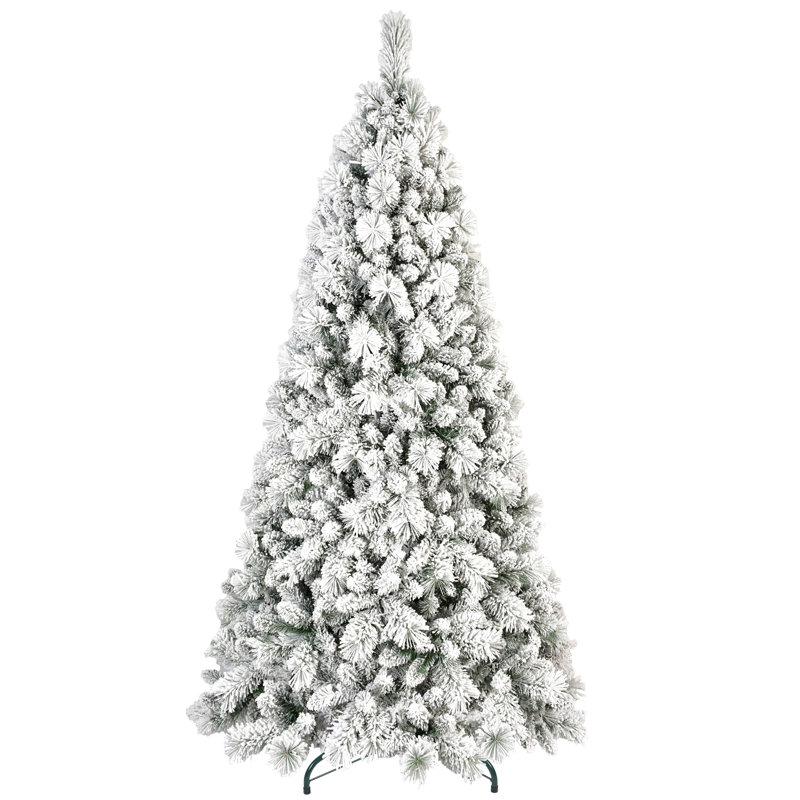 Arbre de Noël floqué avec pointes - PVC enneigé et branches à aiguilles dures, structure à charnières pour une installation facile, support en métal stable - arbre de Noël réaliste à corps entier