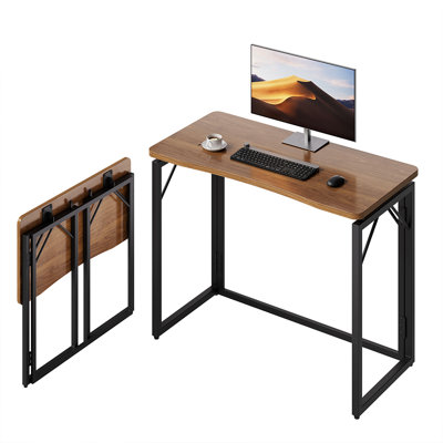 Bureau pliant 80 cm (31,5 po) - Brun, sans assemblage. Petit bureau pliant pour la maison ou le bureau, plateau en bois, idéal pour travailler, écrire ou étudier.