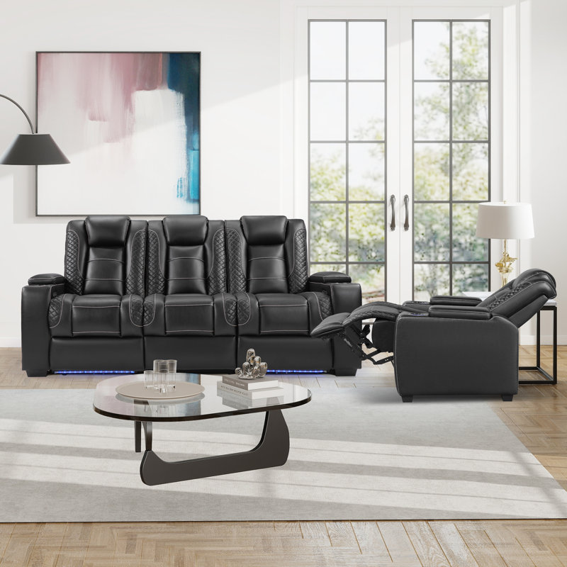 Fauteuil inclinable électrique 2 pièces 2 pièces en similicuir avec repose-tasses réglable