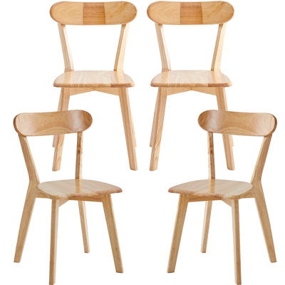 Ensemble de 4 chaises de cuisine 100% bois massif Aloysius, dossier ouvert, chaises de style Mid-Century moderne pour ferme, cuisine, salle à manger, naturel