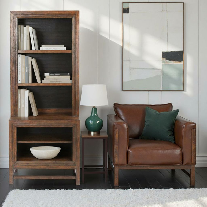 Armoire-bibliothèque Teton de 74 po de hauteur, sans assemblage requis, Buckeye rustique et finition noire