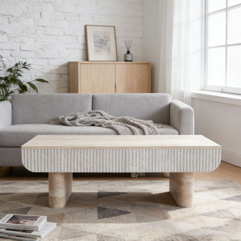 Table basse avec plateau en bois, Beige brun