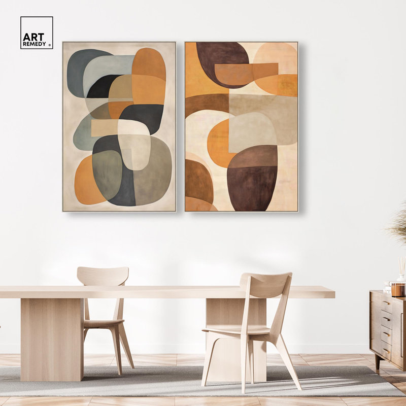 «Serene Modern Abstract Duo», reproduction d'art sur toile par Art Remedy, cadre argenté, 36 x 54, H 55 po x l 37 po