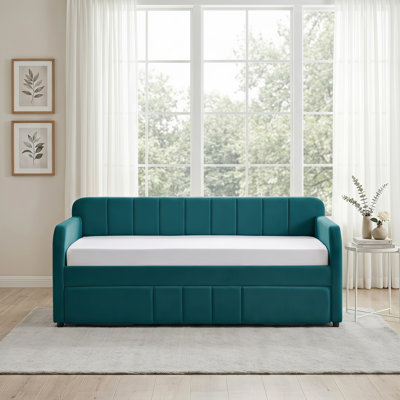 Structure de lit de jour simple rembourrée avec lit gigogne escamotable, canapé-lit à lattes en bois multi-usage pour chambre à coucher, salon, matelas non inclus