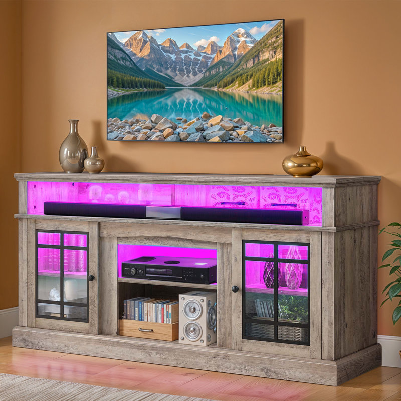 Dilpreet 65'' Media Center with LED Strip, Gray Wood