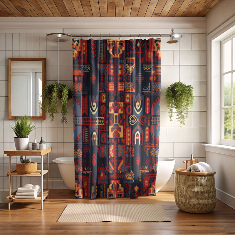 Folkloric Designs - Rideau de douche Premium, H 74 po x l 71 po