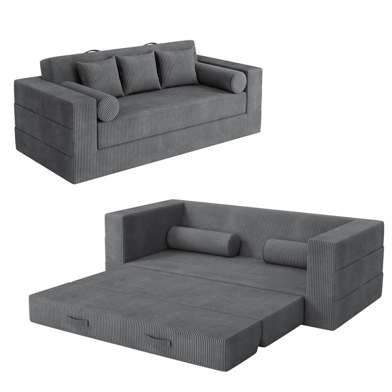 Canapé-lit Boneless, sans assemblage, pour appartement, salon, H 33,46 po x l 85,04 po x P 39,37 po, Gris