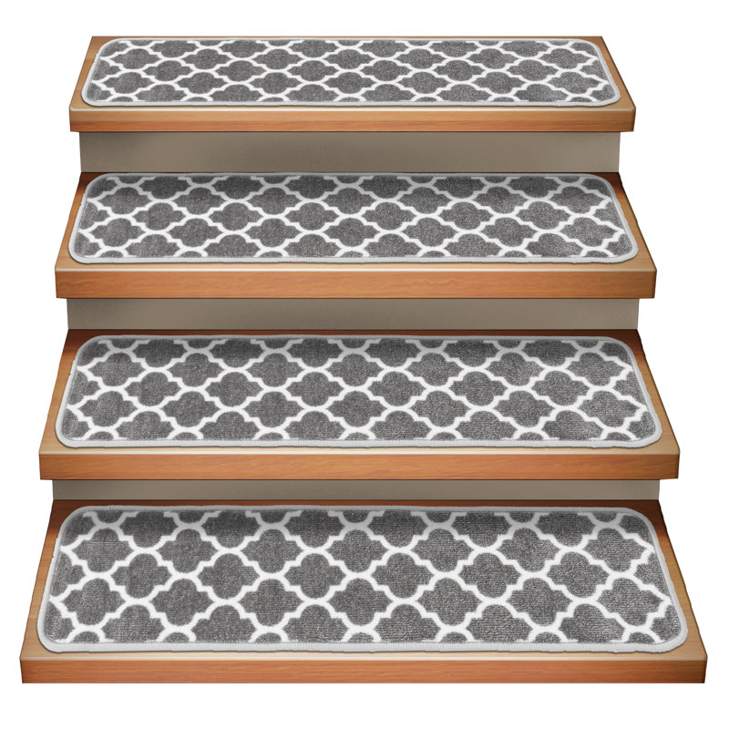 House, Home and More - Ensemble de 15 tapis d'escalier intérieurs - treillis marocain - gris brumeux et lin blanc, Gris