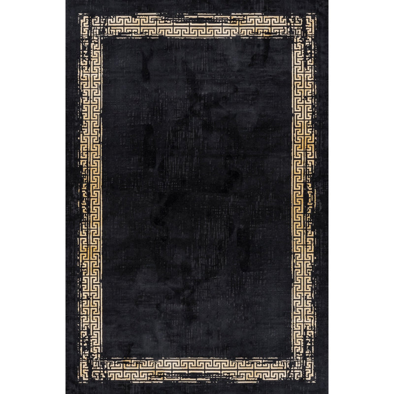 Tapis noir tissé antidérapant à motif numérique imprimé géométrique noir