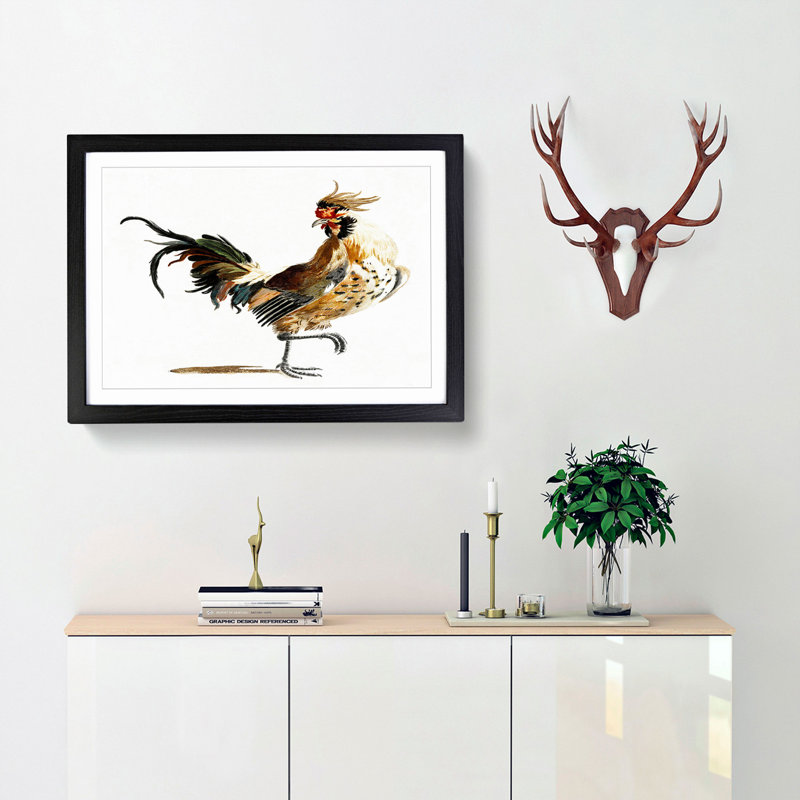 A Rooster by Johan Teyler - Framed Print, 24cm H x 33cm W x 2cm D, Black Framed