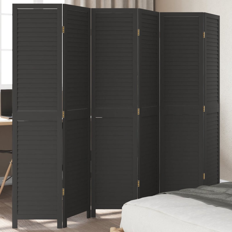 Trista Solid Wood Accent Room Divider, Black, 180cm H x 180cm W, 6 Panels