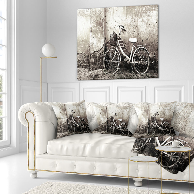 Oreiller mural à vélo et fissuré photo old, 16 po x 1 po, Coussin décoratif