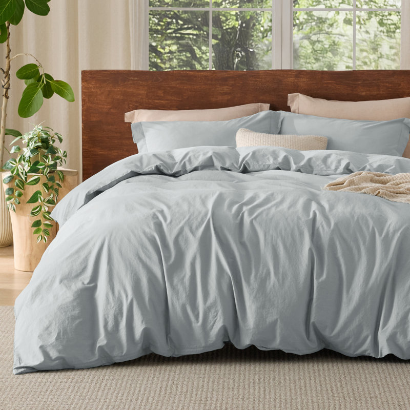 Bedsure 100% Washed Cotton Duvet Cover Set, Full Duvet Cover + 2 Shams(20"*26"), Rose Pink