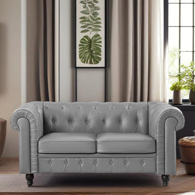 Sanor Chesterfield Faux Leather Loveseat with Rolled Arms, Tufted Cushion Sofa, Modular sofa and comfortable couch