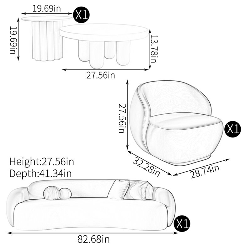Simple curve two-colour sofa tea table combination