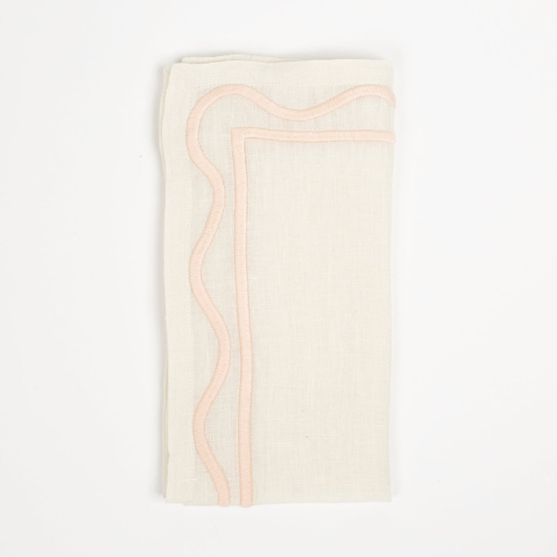 Colorblock Embroidered Linen Napkins, Pink