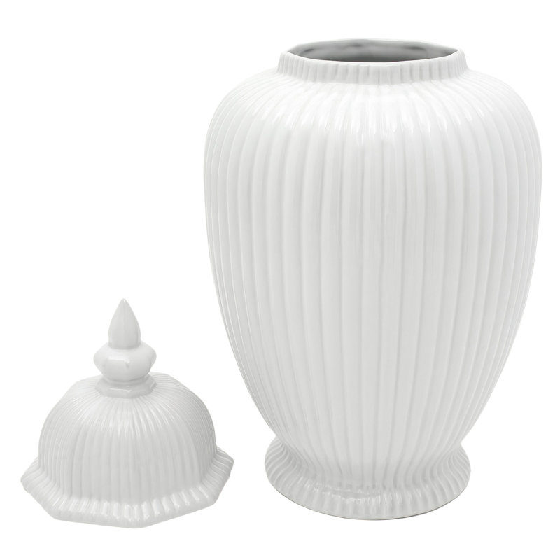 24" Antique White Ridged Temple Jar