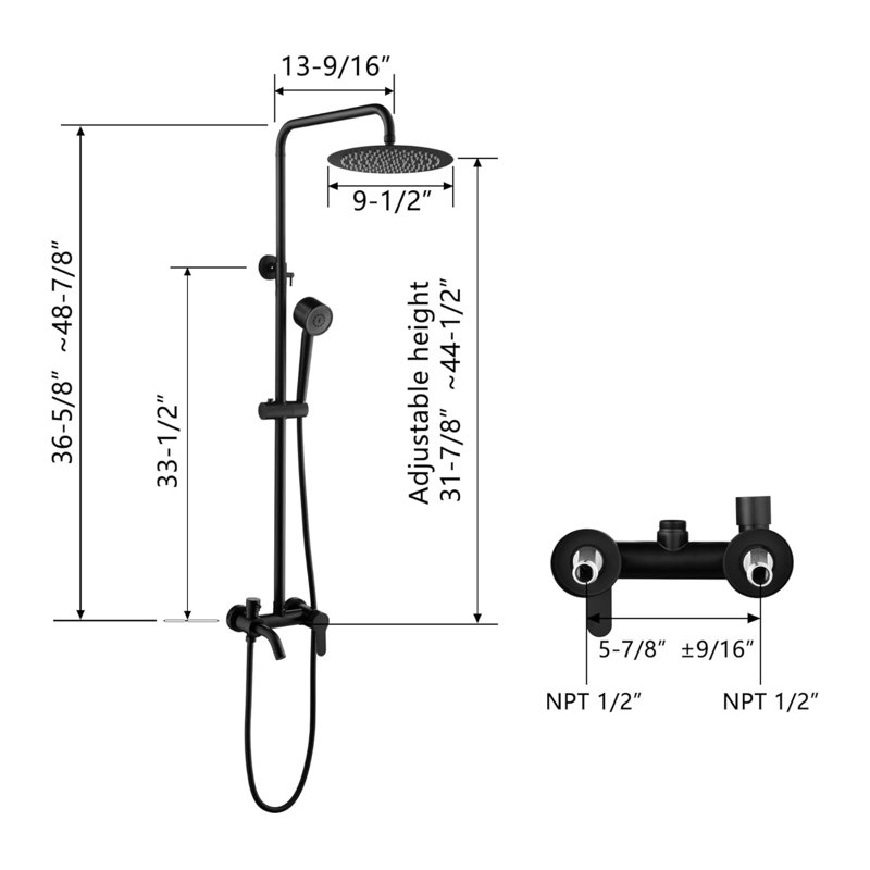 Outdoor Shower Kit, Wall Mount Pressure-Balanced Shower System, Matte Black