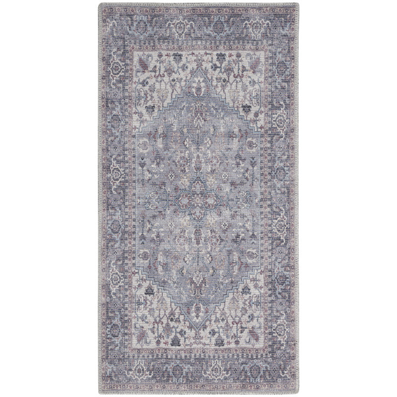Machine Washable Oriental Gray Area Rug, Rectangle 3' x 5'