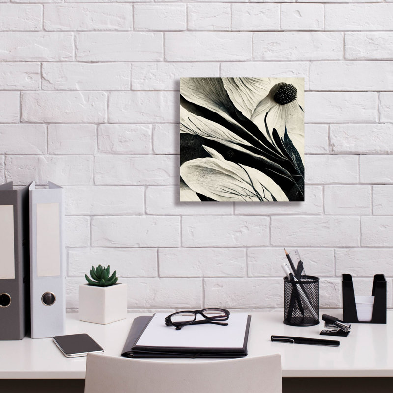 "Winston Porter" Flowers Black White 7 "par Ray Heere, art mural sur toile, H 12 po x l 12 po x P 0,75 po