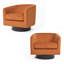Fauteuil demi-tonneau pivotant en velours orange avec base en bois massif Everett Applewold-107639665