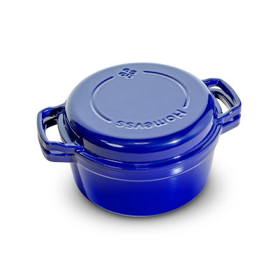 Cocotte double en fonte émaillée HomeVSS de 5 litres avec couvercle et double poignée – Ustensiles de cuisine 2 en 1