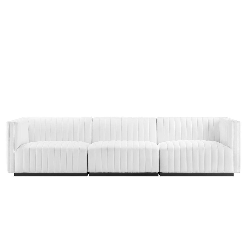 Conjure Channel Tufted Sofa by Modway, Black, White Velvet, 28" H x 119" W x 41.5" D