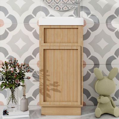 15.75" Bathroom Vanity  Reversible Resin Sink Cabinet  Adjustable Shelf And Push-To-Open Door