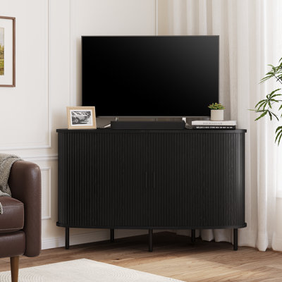 Corner Tv Stand With Power Outlet And Media Storage For Tvs Up To 55" For Living Room