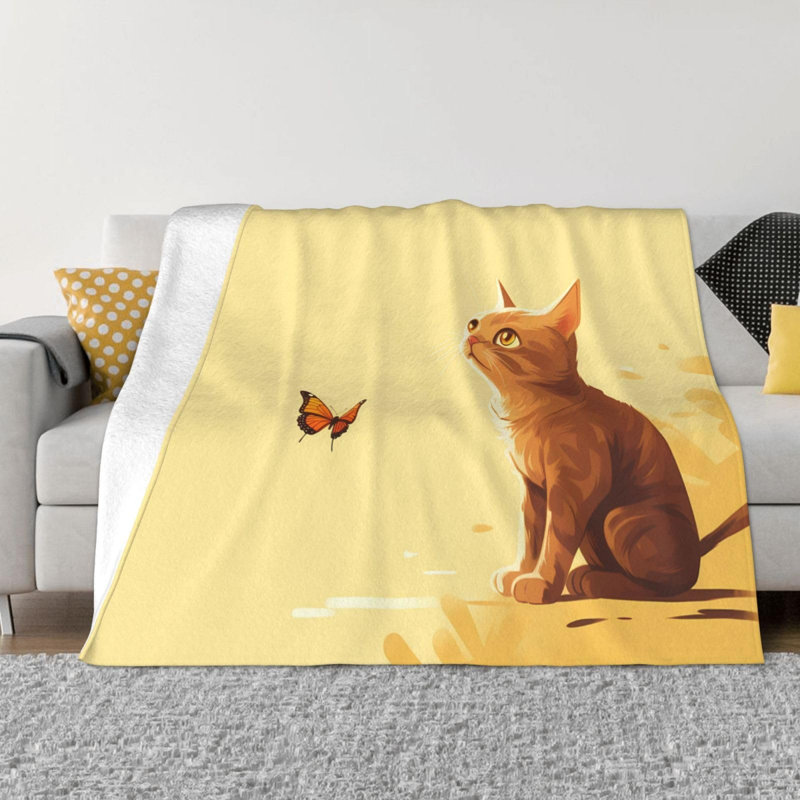 Couverture de voyage en laine à motif de chat accroupi et couverture de voyage portable Convient aux lits Canapés et canapés, 60 x 80 po