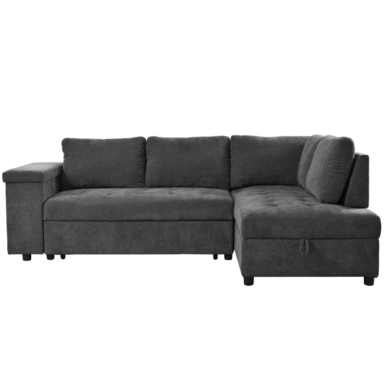 Canapé en L de 91,5 pouces avec lit escamotable et canapé-lit modulaire avec rangement caché, accoudoirs larges avec rangement, pour le salon, appartement, chambre à coucher, bureau