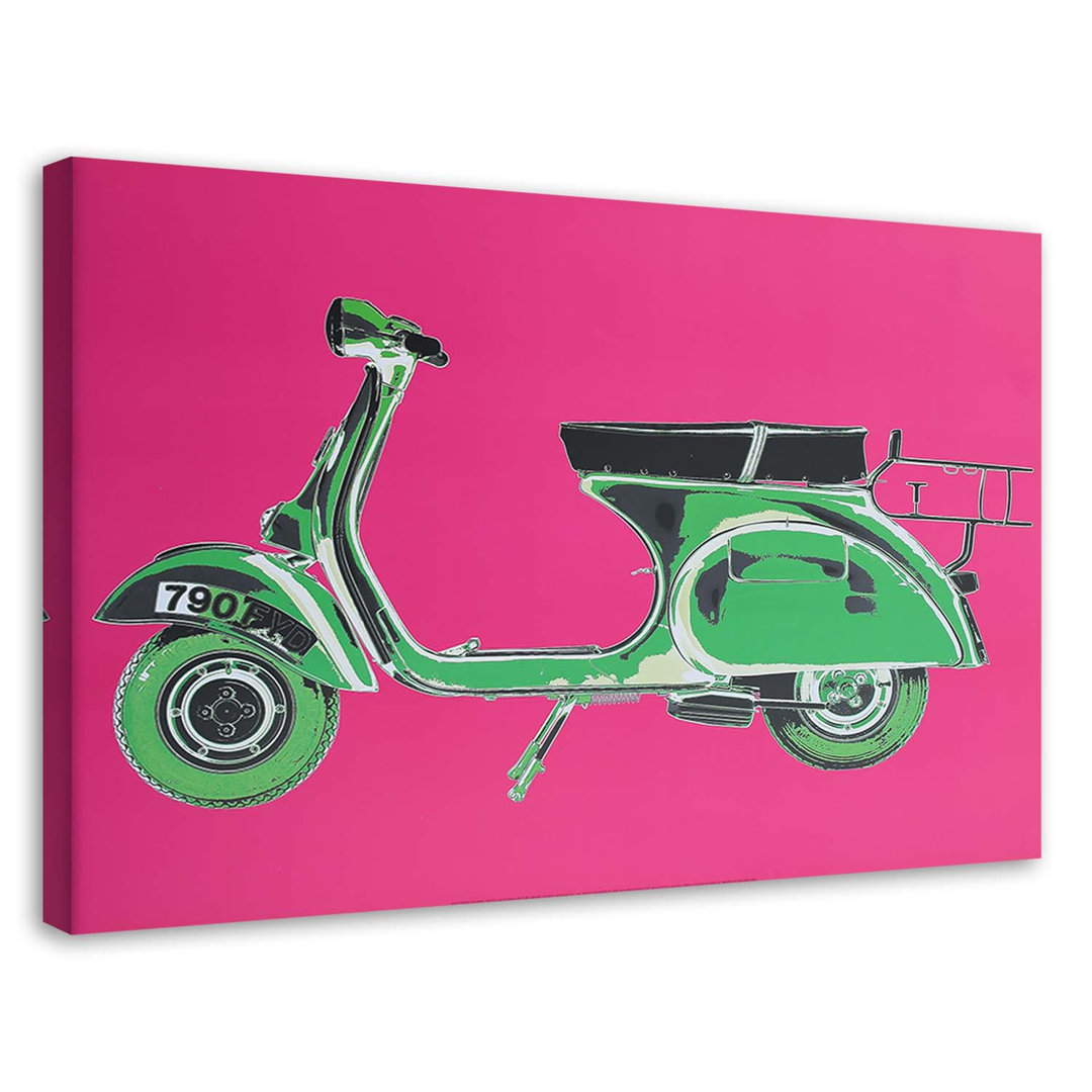 Leinwandbild Green Scooter On A Pink Background 15998