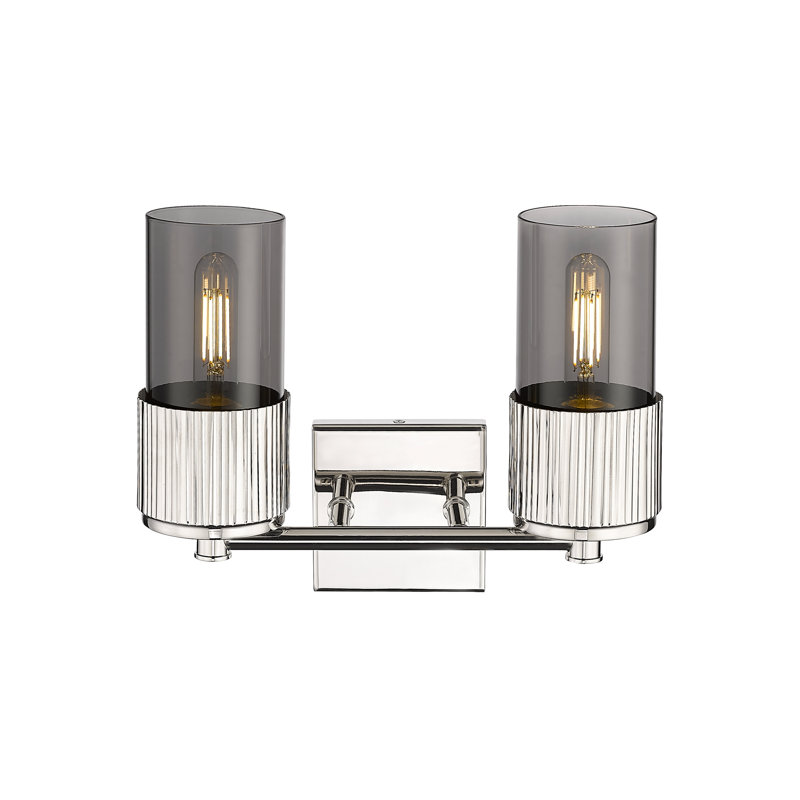 Bolivar - 2 Light 7" Wall-mounted Sconce - Polished Nickel Finish - Light Smoke Glass Shade, Smoke, Polished Nickel