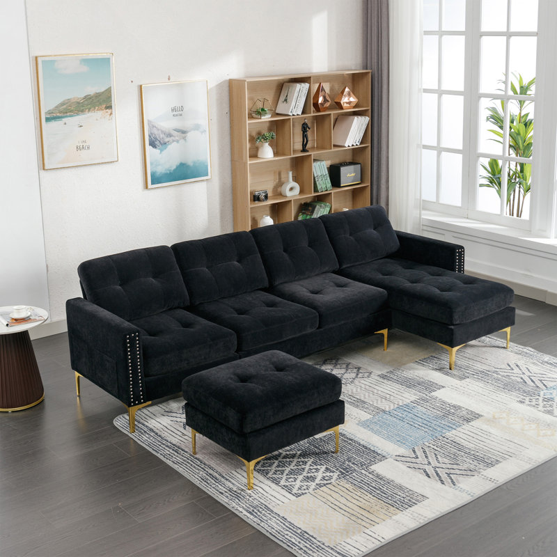 Canapé modulaire en L 110,6 po avec repose-pieds mobile, idéal pour les salons et les bureaux, offrant des solutions polyvalentes de rangement et de sièges