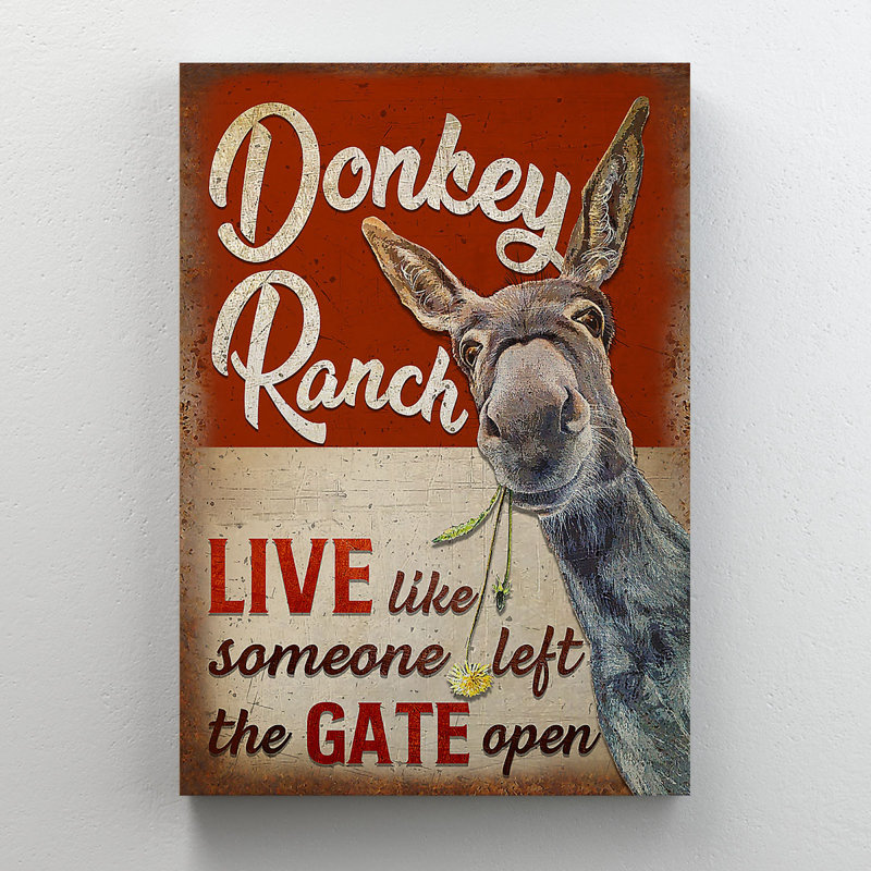 «Donkey With Flowers - Donkey Ranch», reproduction d'art graphique sur toile tendue, H 20 po x l 16 po x P 2 po