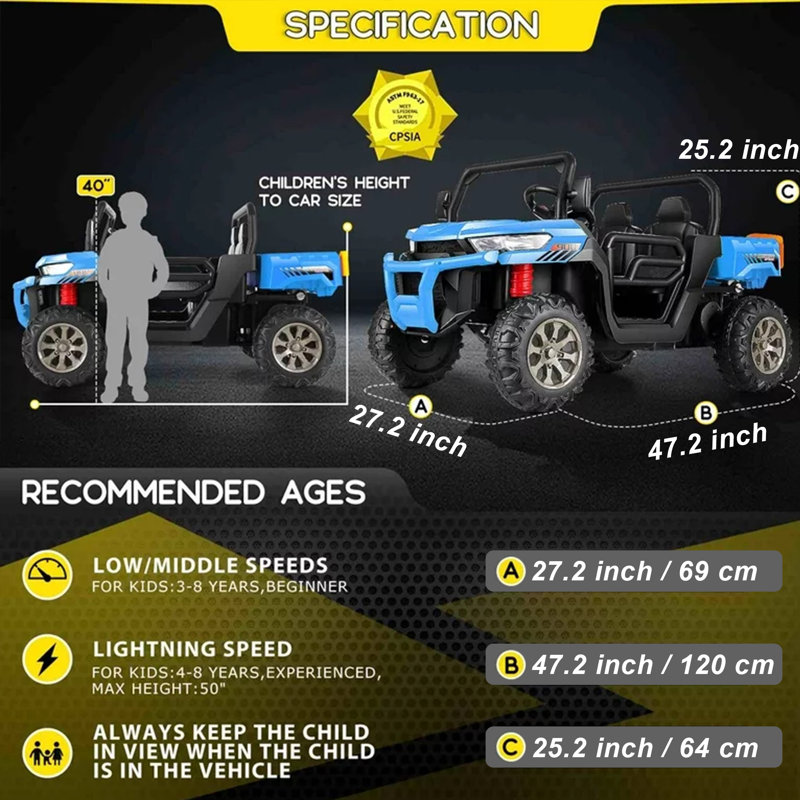 Delia Himimi 24 Voltage  Ride On Dump Truck, 2 Seater Kids UTV with Electric Dump Bed, Remote Control, Blue