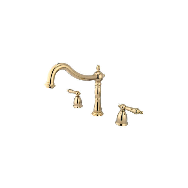 Heritage Double Handle Deck Mounted Roman Tub Faucet, Polished Brass