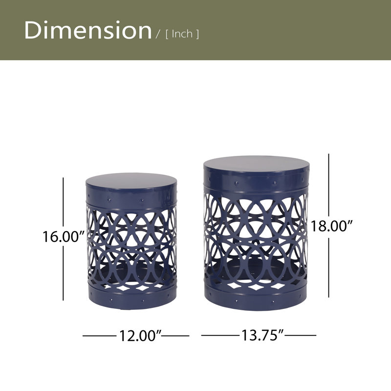 Outdoor Metal S/2 End Table, Blue