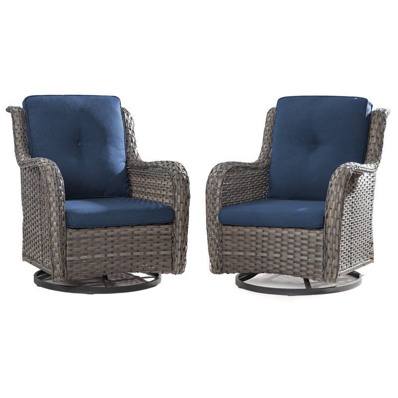Modern Blue Cushioned Steel Rocking Armchair Set