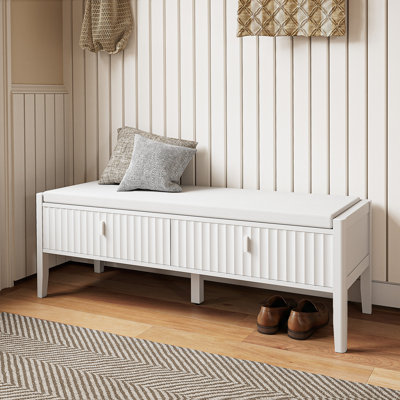 47.3" W Shoe Bench With Cushioned Seat And 2 Drawers