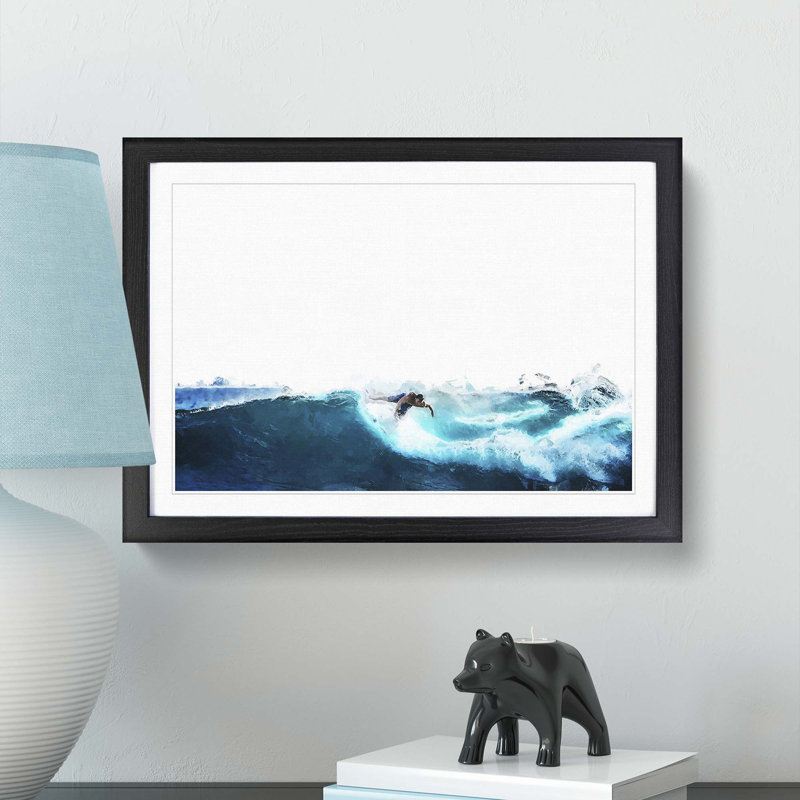 Surfer Riding the Wave in Abstract - Picture Frame Graphic Art Print, 62cm H x 87cm W x 2cm D, Black Framed