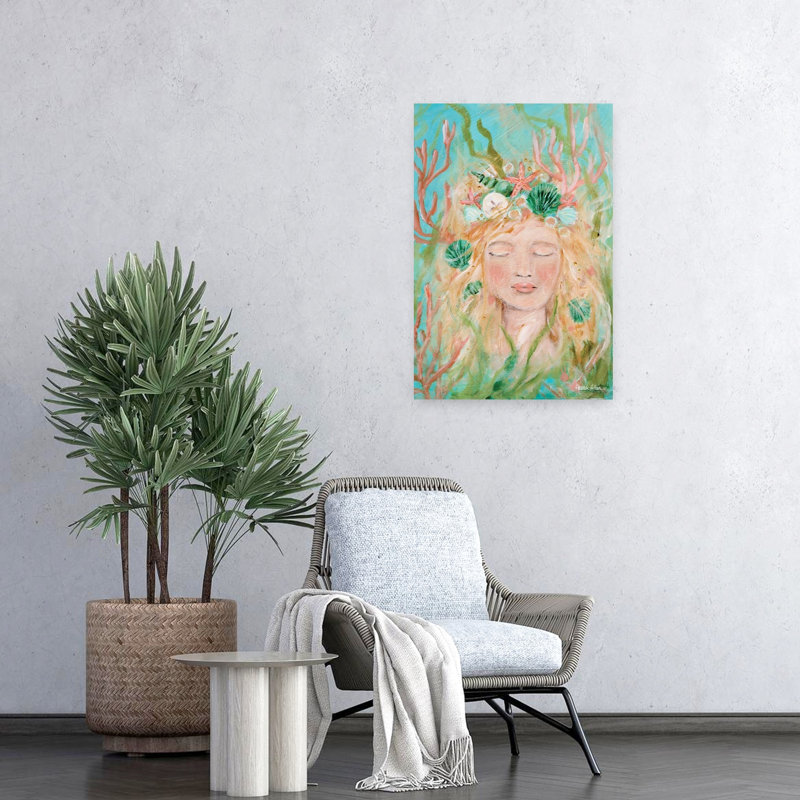 She's A Mermaid Whimsical Coastal Tropical Art, 24" H x 16" W