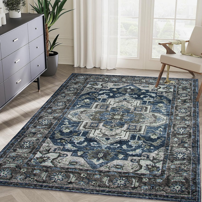 Area Rug Vintage Bohemia Non-Slip Washable Rug For Living Room Kitchen Bedroom Living Room Flower Design