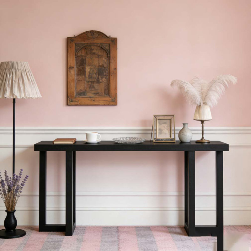 Geometric Design Console Table Solid Pine Legs Multi-scenario Entryway Table, Black