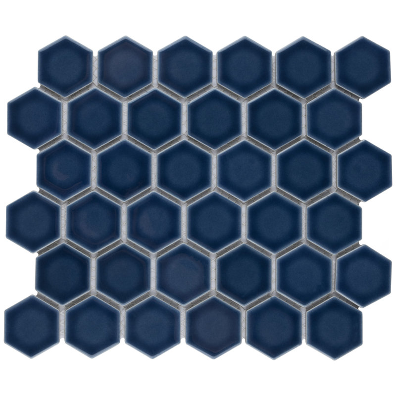 Carreau de mosaïque en porcelaine pour plancher et mur Hex 10-7 / 8 "x 12-5 / 8" Hudson, Bleu denim