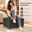 Square Storage Ottoman, Dark Grey Polyester Upholstered Footstool with Nailhead Trim, Solid Wood Frame & Plastic Legs for Small Spaces