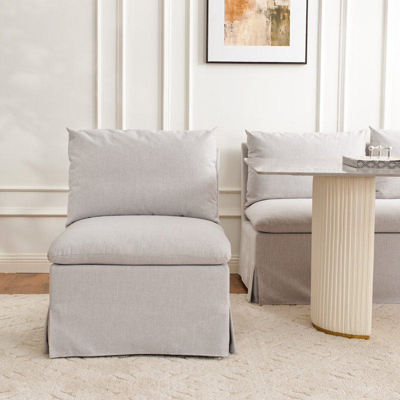 Crampton Performance Fabric Down Fill Slipcover Side Dining Chair, Light Gray