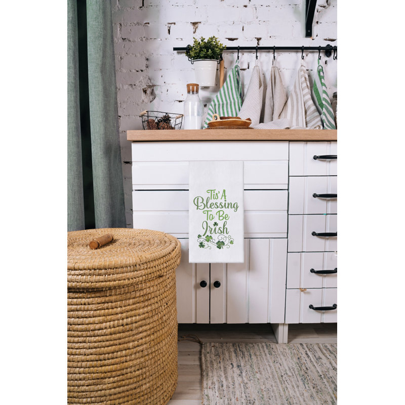 Tis' A Blessing To Be Irish Embroidered Kitchen Towel, White/Green Tis' A Blessing